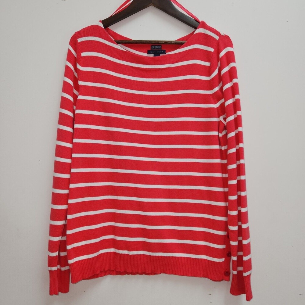 Tommy Hilfiger NWOT Womens Long Sleeve Boatneck Sweater Size XXL Coral Stripes